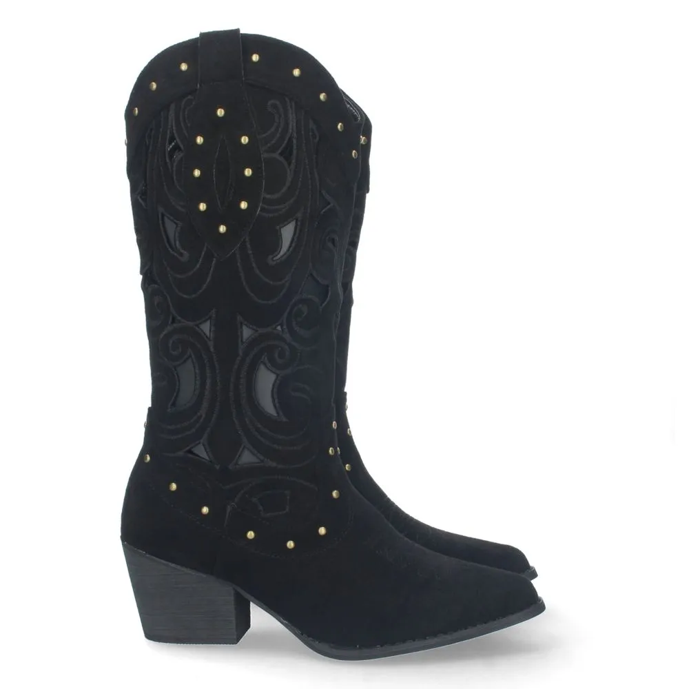 Bota de Tacón para Mujer Cómoda con Calados y Tachuelas en la Caña Cierre de Cremallera Primavera Ve