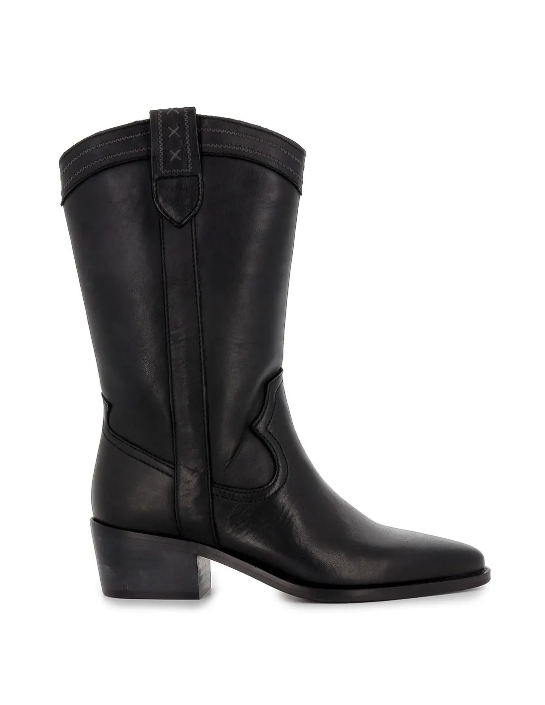 Women's Black Leather Low Heel Western Boot by Pepe Parra.