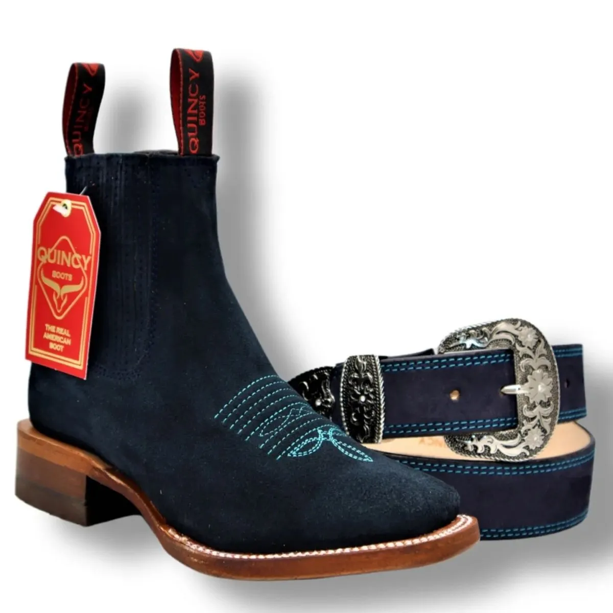 Botines Charros Piel Nobuck Punta Cuadrada para Mujer Quincy Q82BJ6308
