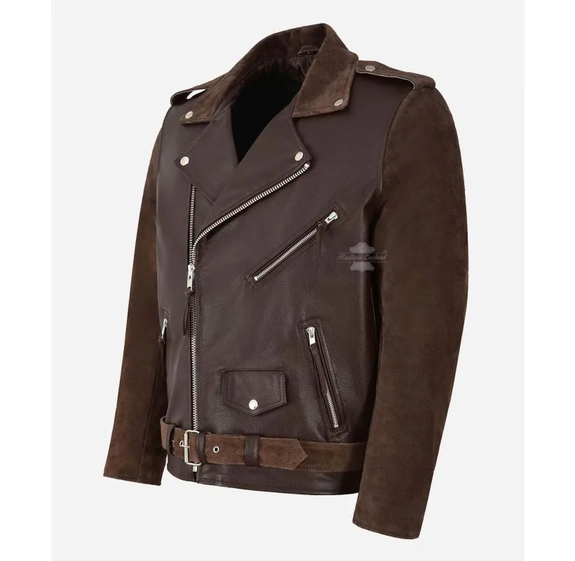 BRANDO Biker Jacket Leather Body Suede Sleeves Classic Moto Jacket