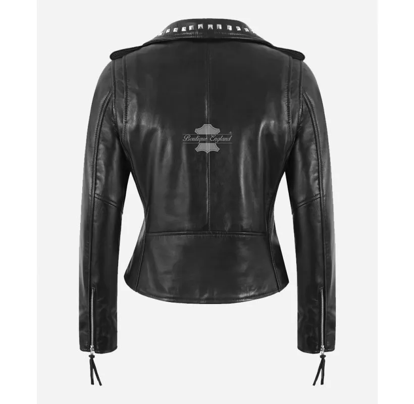 BRANDO Ladies Jacket Black Classic Studded Biker Fashion Jacket