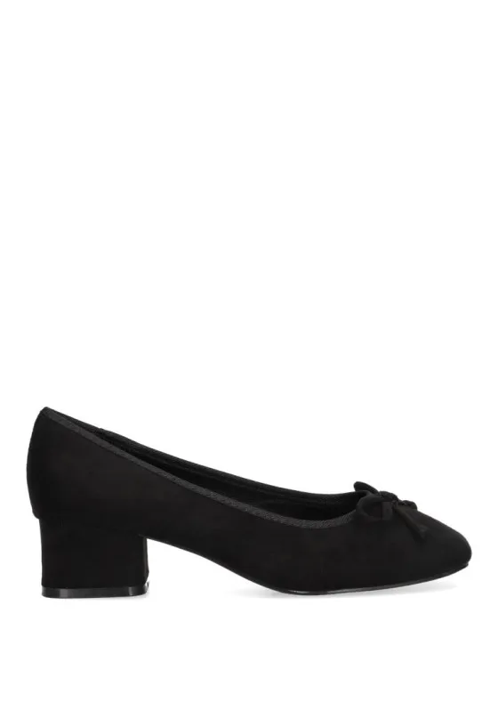 BUONAROTTI Black Suede Bow Detail Mid Heel Shoe