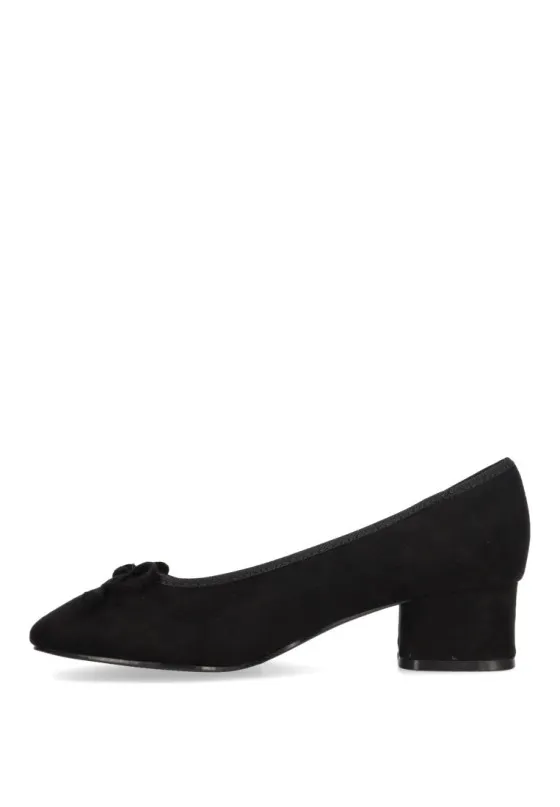 BUONAROTTI Black Suede Bow Detail Mid Heel Shoe