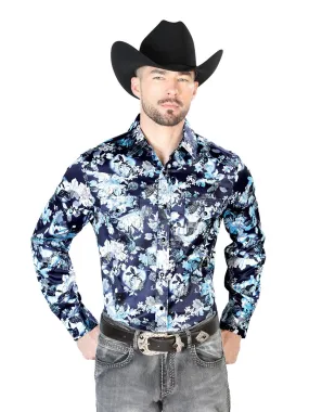 Camisa Vaquera de Moda El Seor de los Cielos Azul Floral GEN-43958