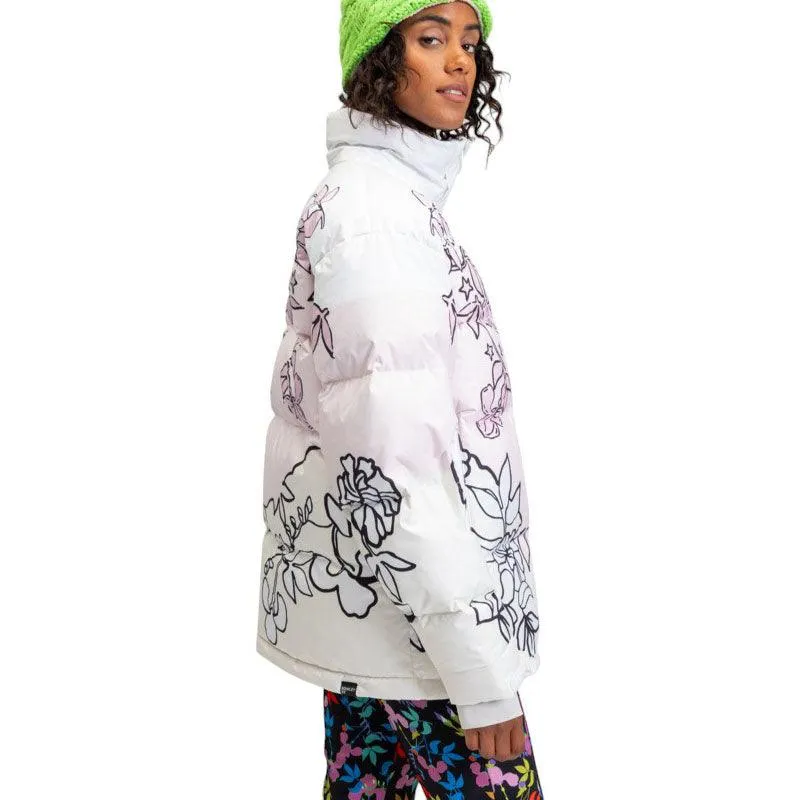 Campera Snow Roxy Rowley Puffer Blanco Rosa Print