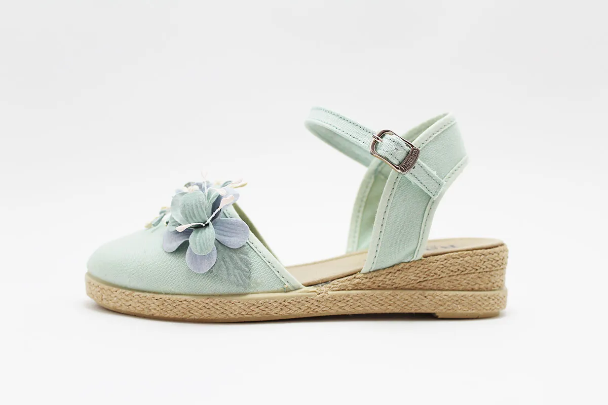 Girls blue pink floral matching espadrille