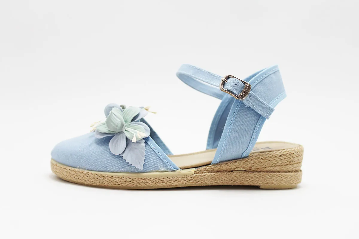 Girls blue pink floral matching espadrille