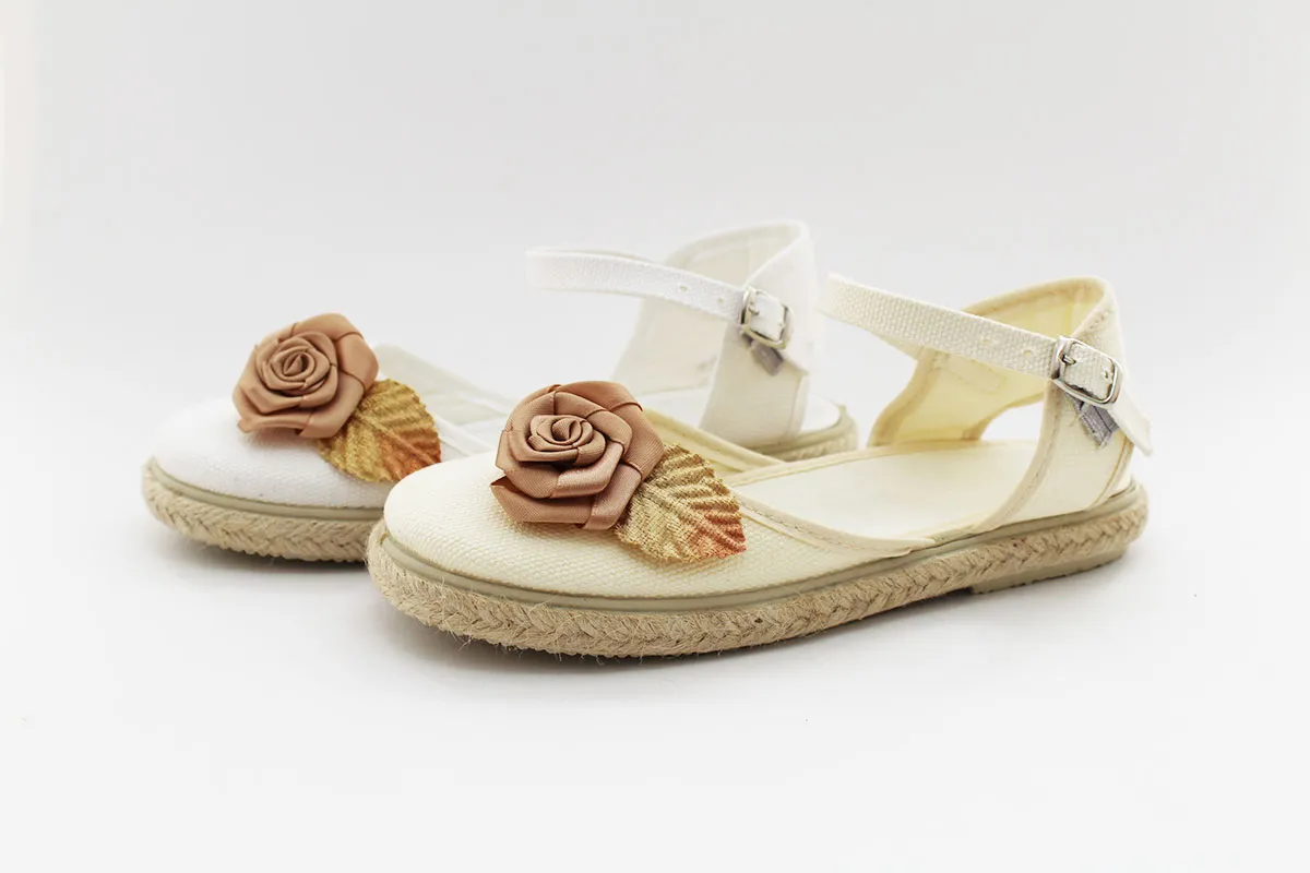 Golden Floral Espadrille Flats for Girls