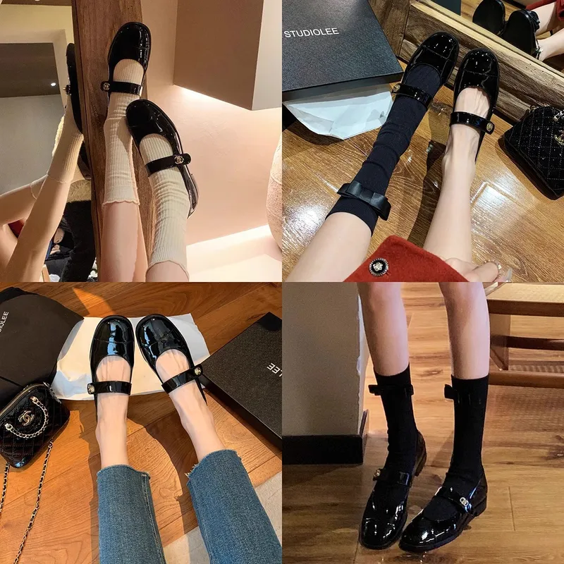 Grape Mama Studiolee Classic Versatiled Round Toe con tacones gruesos Mary Jane Single Small Leather Shoes Autumn and Winter