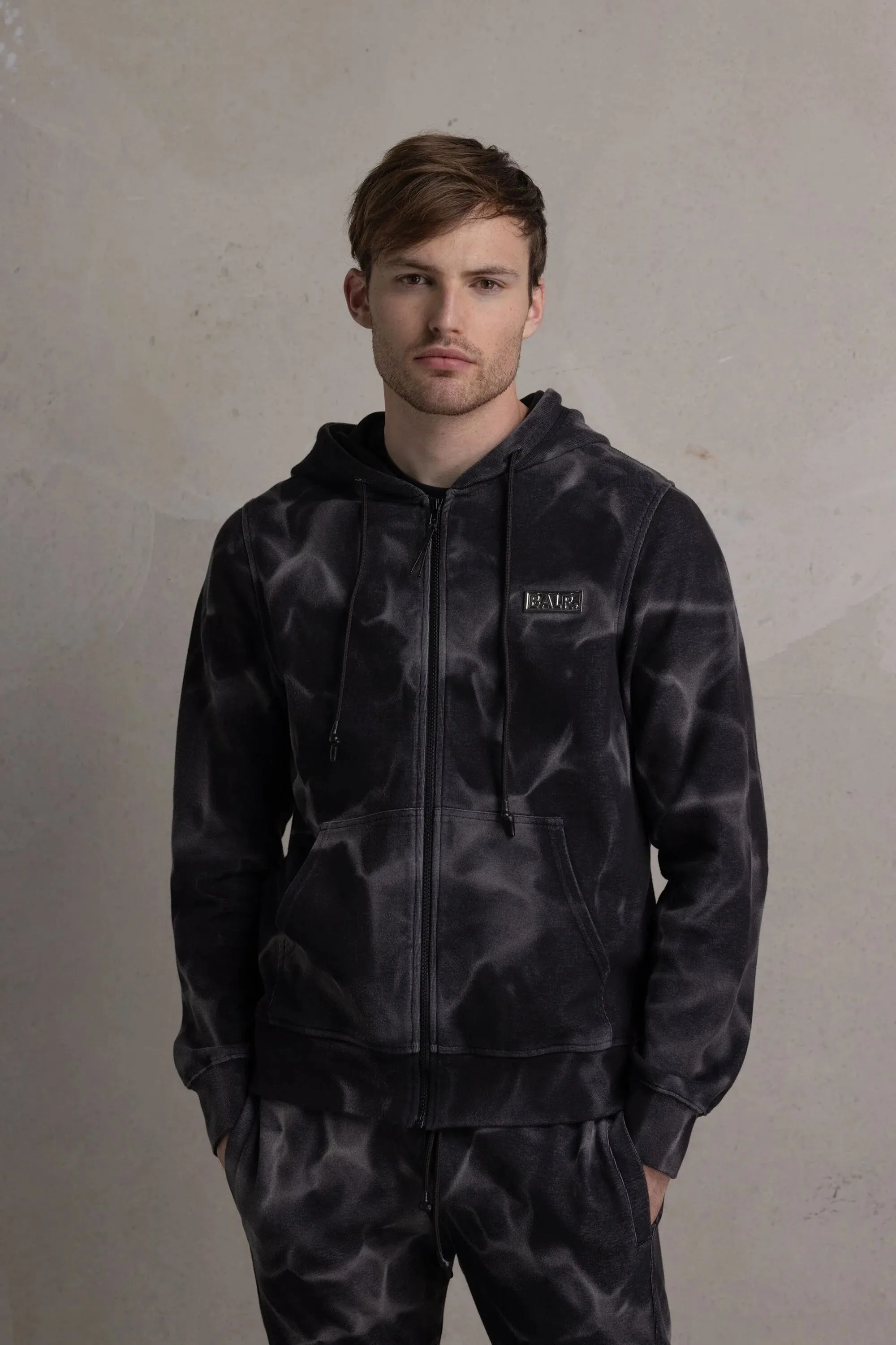 HOODED ZIP-UP TIE DYE SWEATSHIRT