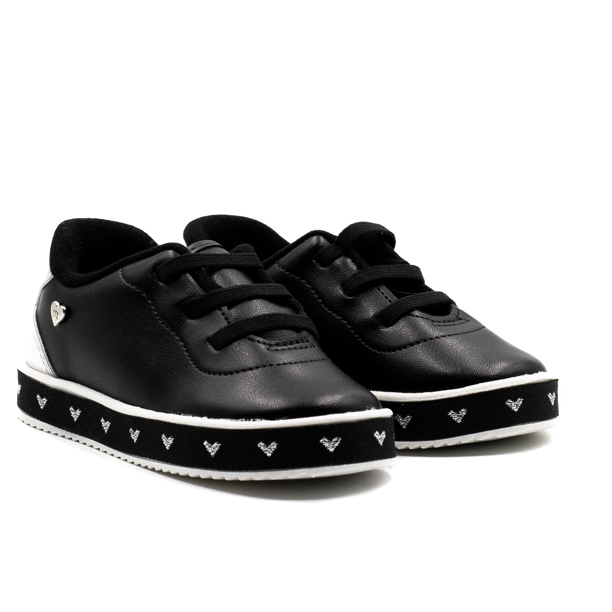 Molekinha Zapatilla Nia con corazones color negro plata