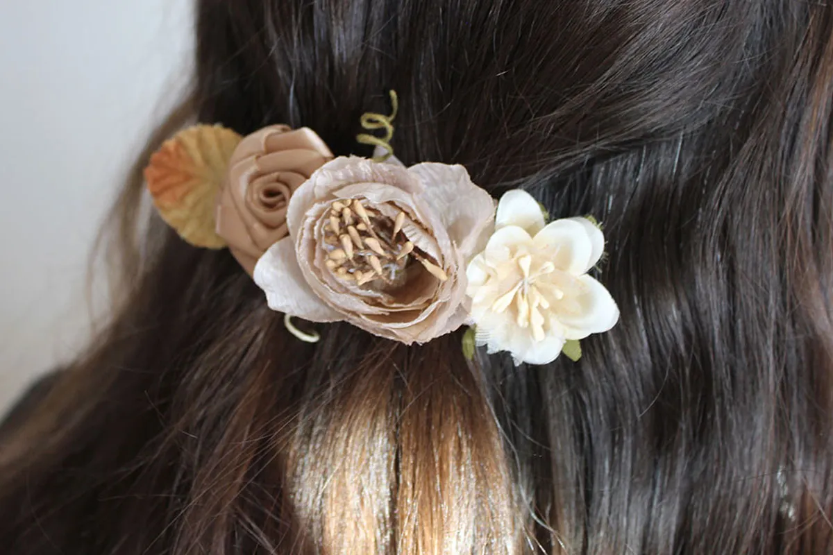 Flower Gold Camel Girls' Communion Hairpin
