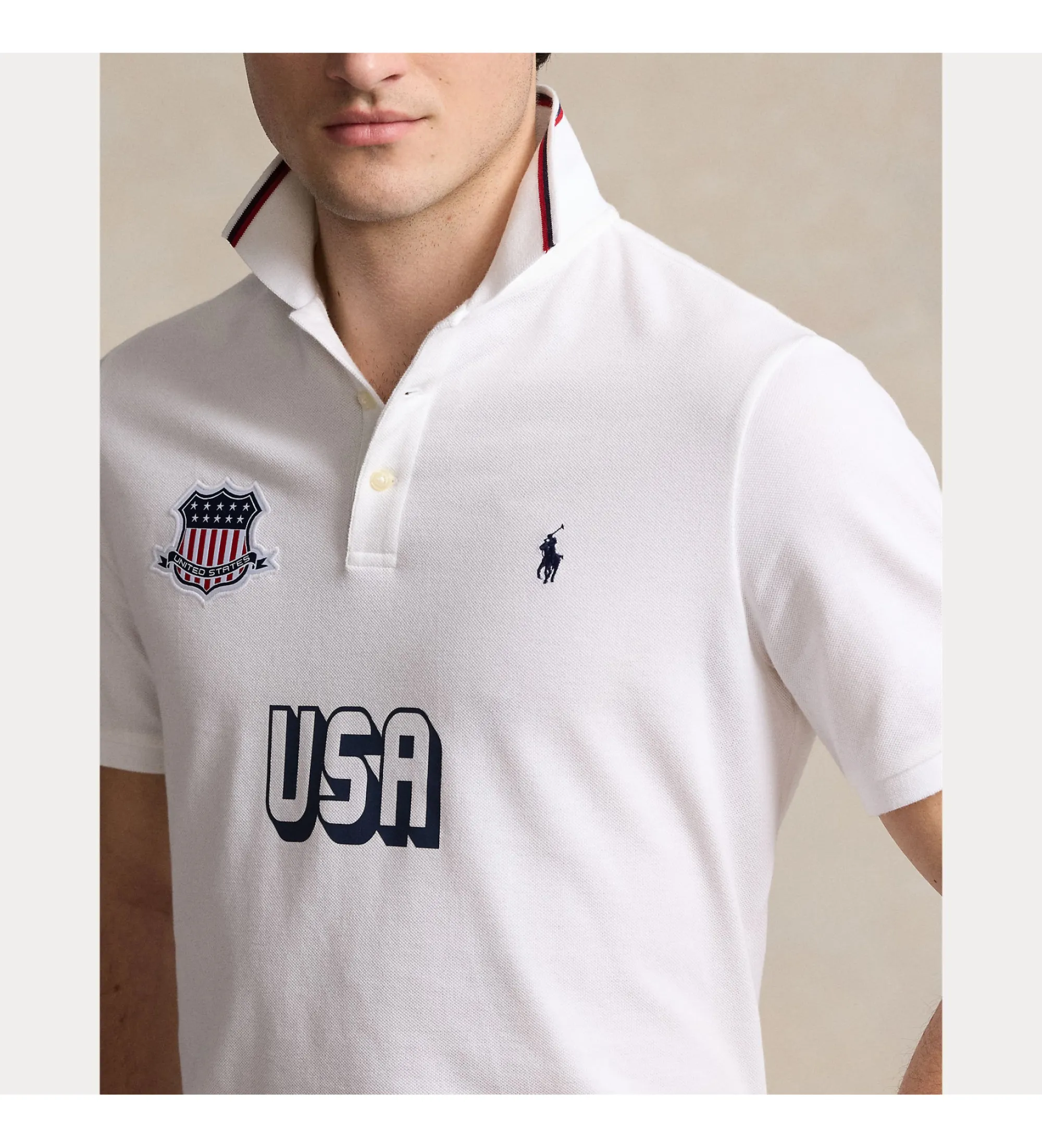 USA white classic fit polo