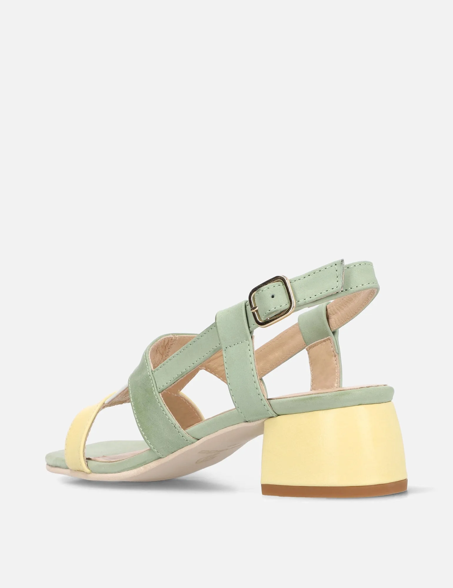 Sandalia tacón bajo en piel multicolor