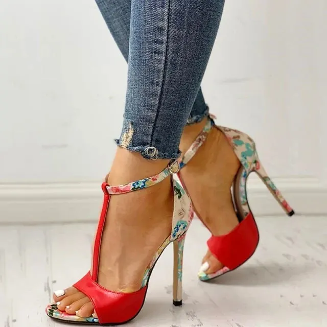 Sandalias  de Tacón Alto con Estampado Floral