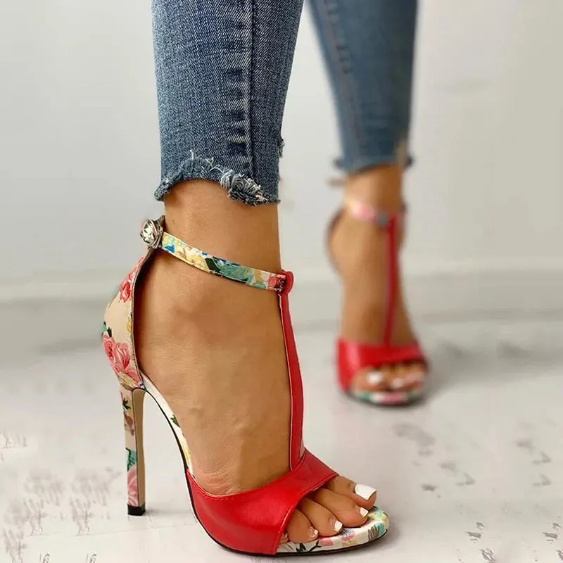 Sandalias  de Tacón Alto con Estampado Floral