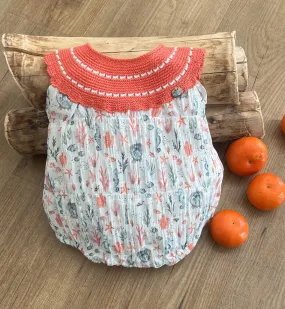 Printed Unisex Romper in Coral Knit