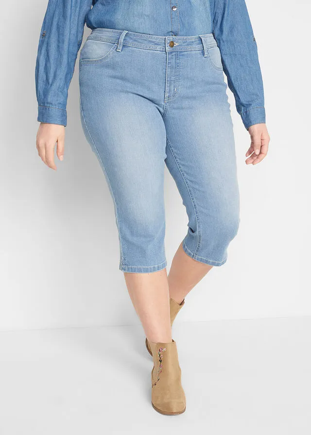 Elastic Capri Cut Jeans (2 units) Blue + light worn blue