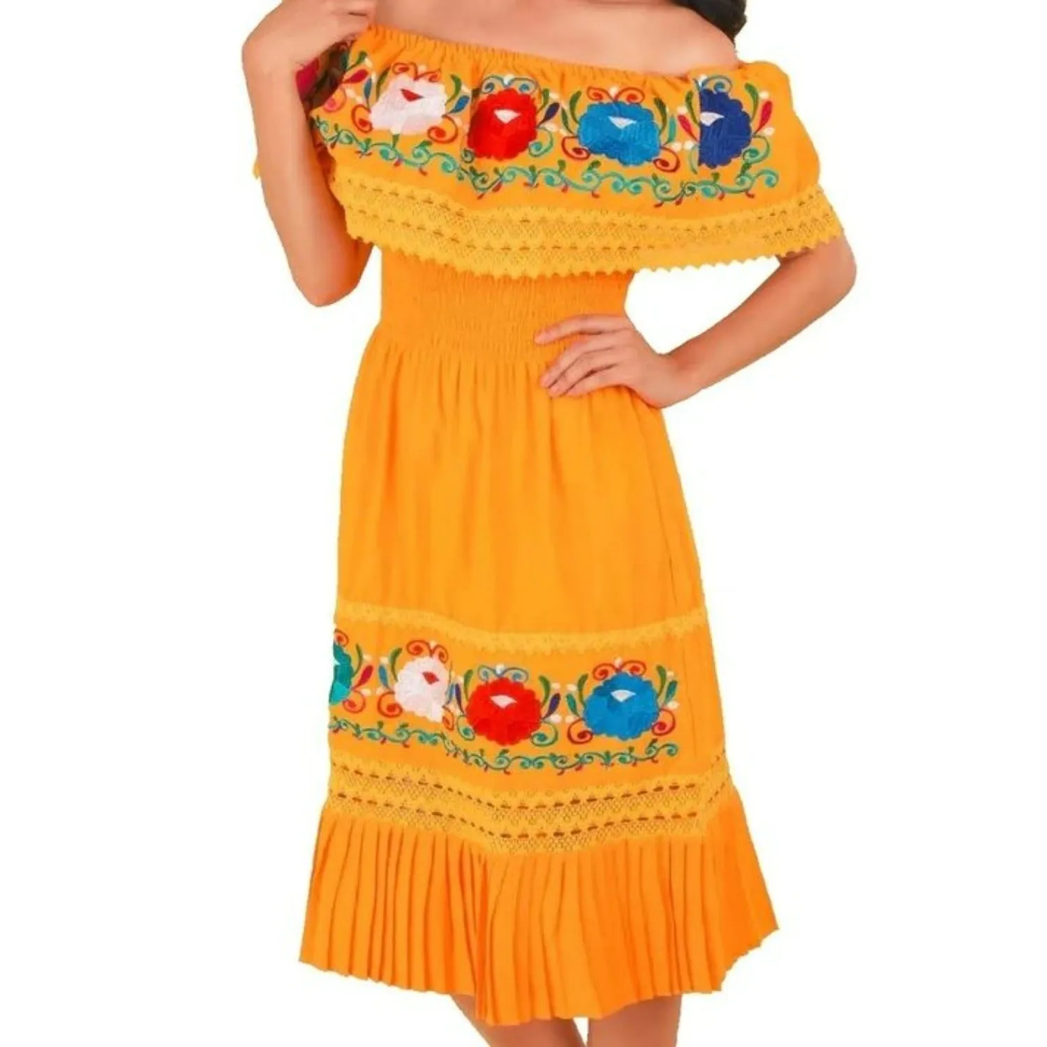 Vestido Artesanal Fino Bordado Color Amarillo para Mujer IMP-77351