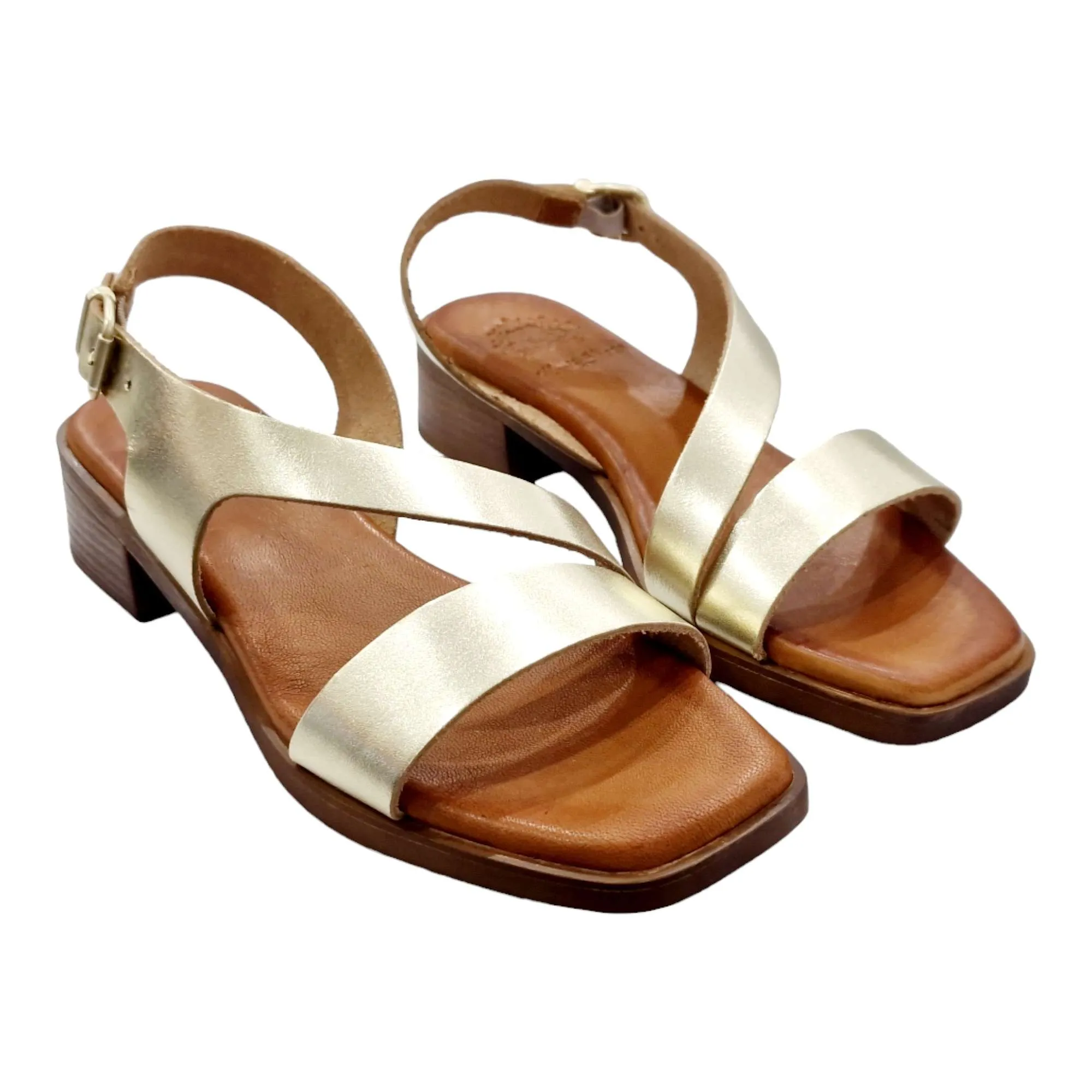 Women's Low Heel Sandals with Diagonal Strap in Platinum