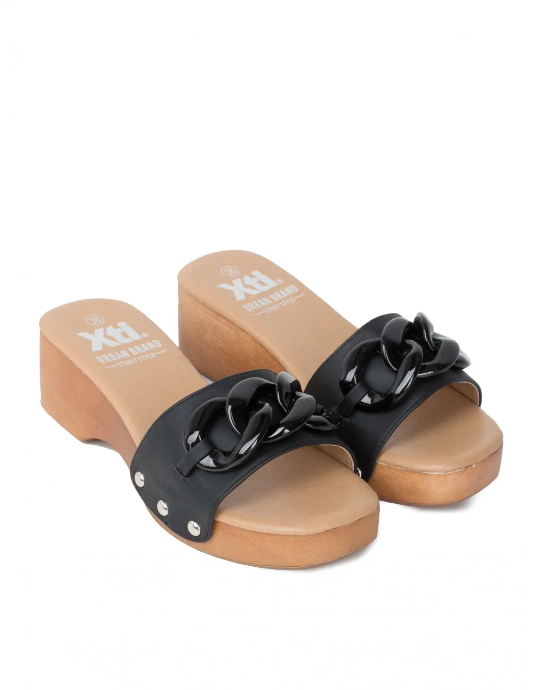 XTI Sandalias Zueco Madera Cadena Negro