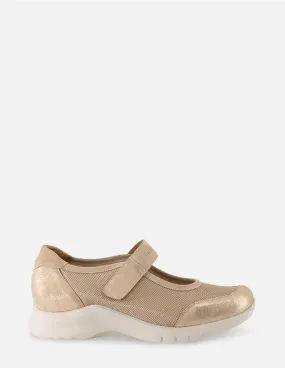 Zapato tipo mercedes en color dorado para mujer
