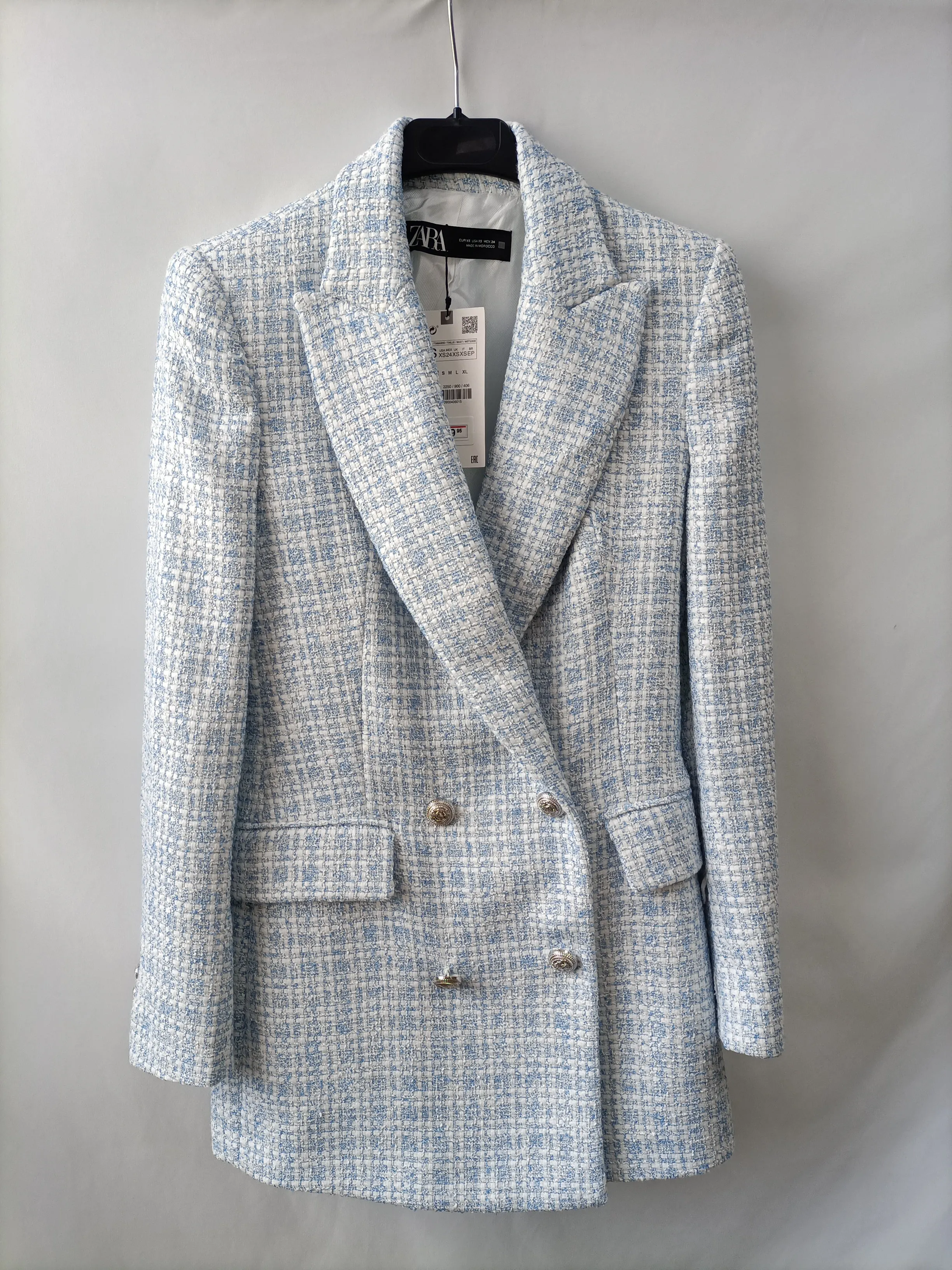 ZARA.Blazer tweed azul. T.xs