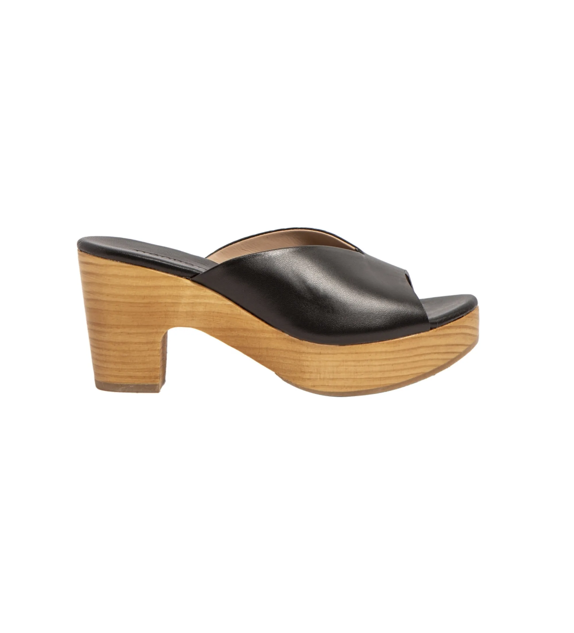 Black Leather Clogs S3274 - 8cm Heel Height